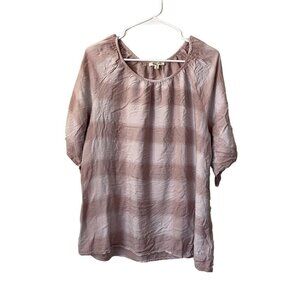 Como Blu white and pink striped rayon blouse top 3/4 sleeves lightweight